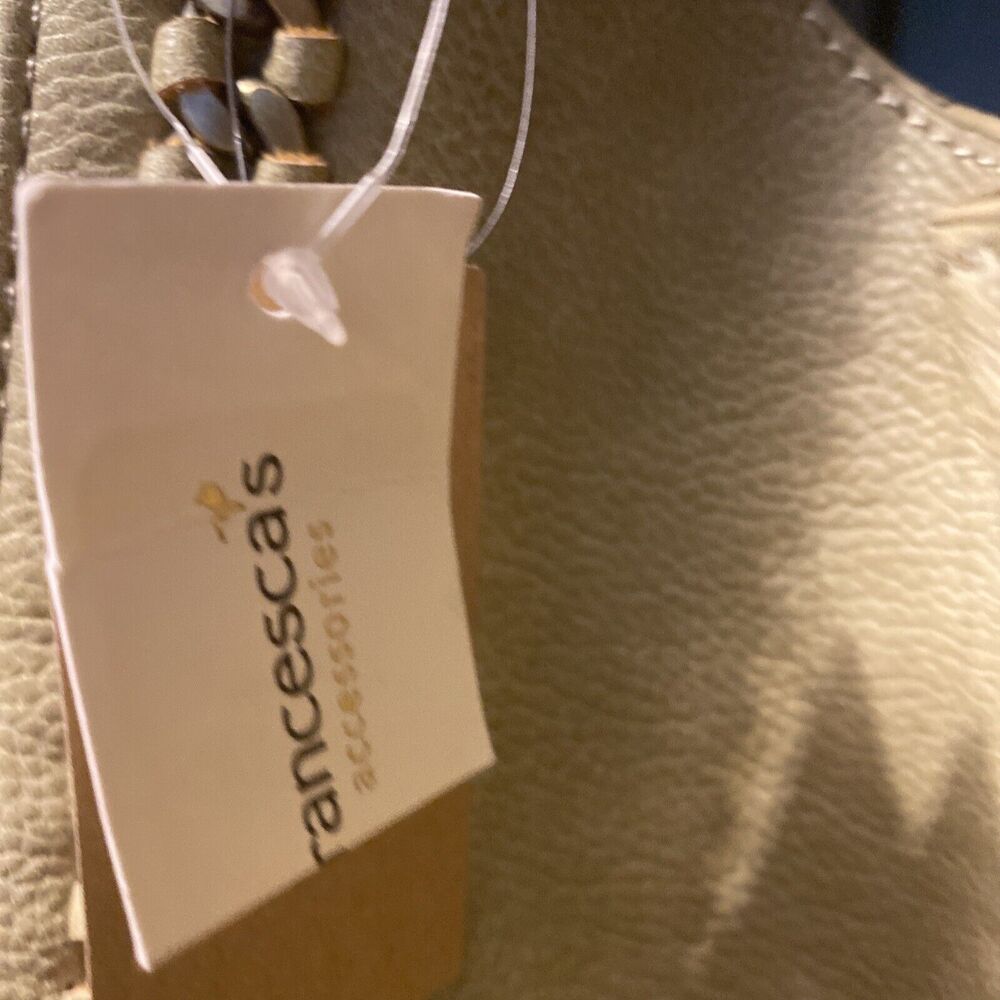 NWT Olive Green Tote Bag from FRANCESCAS Chocolate Brown Lining Double Handled - Picture 2 of 9